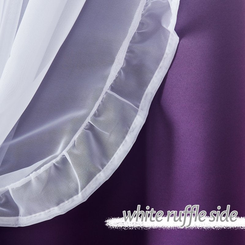 Kids Room Blackout Curtains with Sheer Ruffle Layer - Double Panel Thermal Insulated