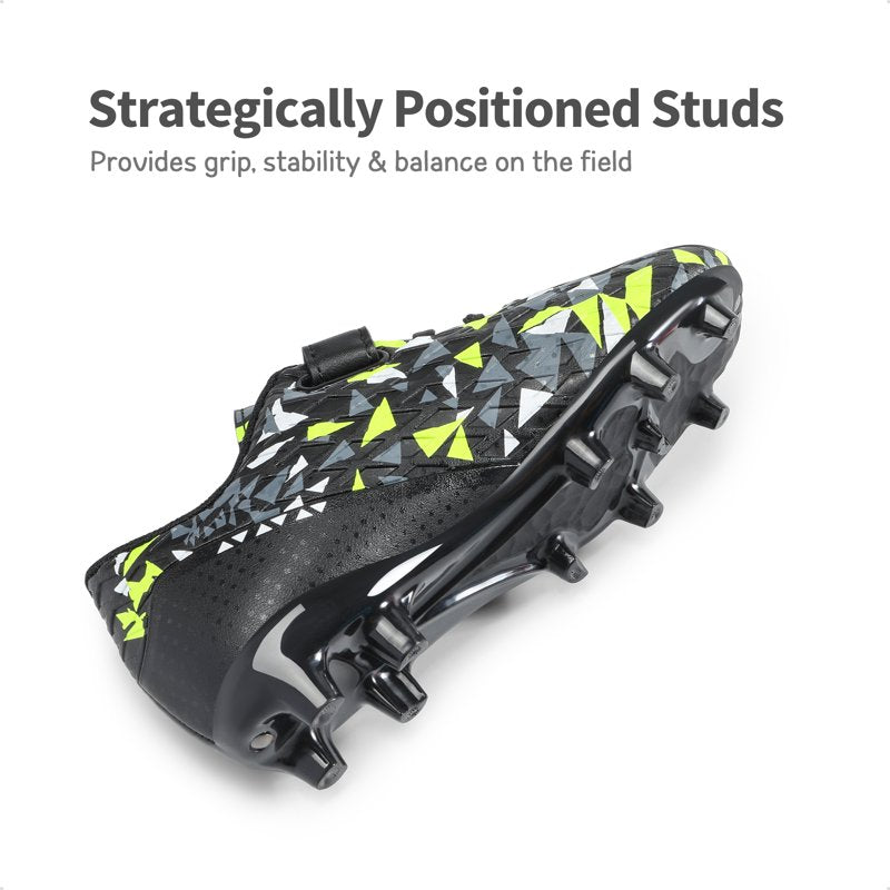 Dream Pairs Kids Soccer Cleats - Hook & Loop, Firm Ground, Black/Neon Green