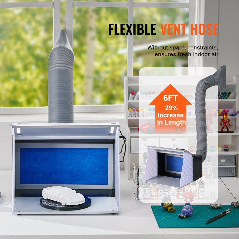 Portable Airbrush Spray Booth Kit with LED Lighting, Dual Exhaust Fans, Turntable & Extension Hose for Model Painting and Arts Crafts