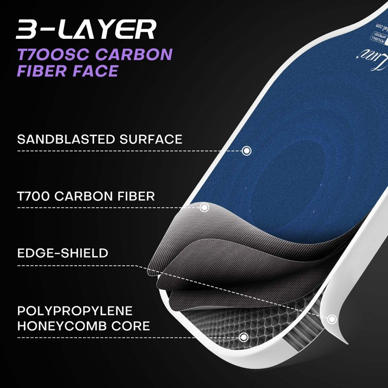Luzz 16mm Carbon Fiber Pickleball Paddle - Sandblasted 3K T700 USAPA Approved