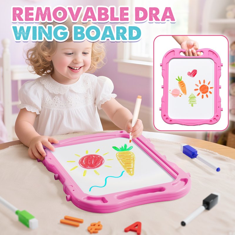 Kids Art Easel 4-in-1 Rotatable Double-Sided Drawing & Chalkboard Pink