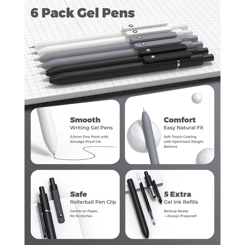 Four Candies 45-Piece Office Essentials Kit - Black Variation with Case, 6 Gel Pens, 6 Mechanical Pencils, 12 Highlighters