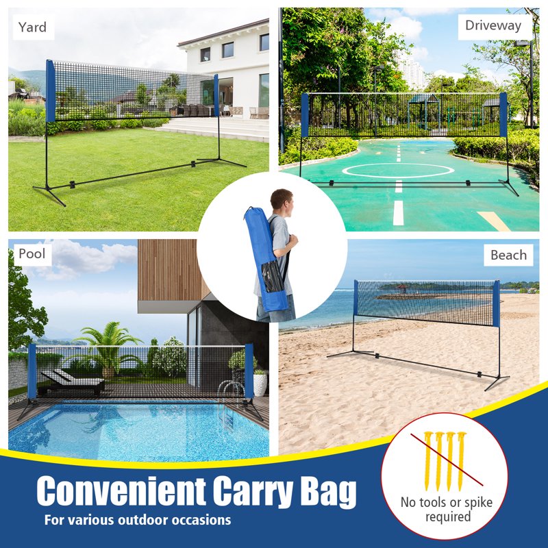 Portable Volleyball Tennis Training Net with Adjustable Height & Carry Bag