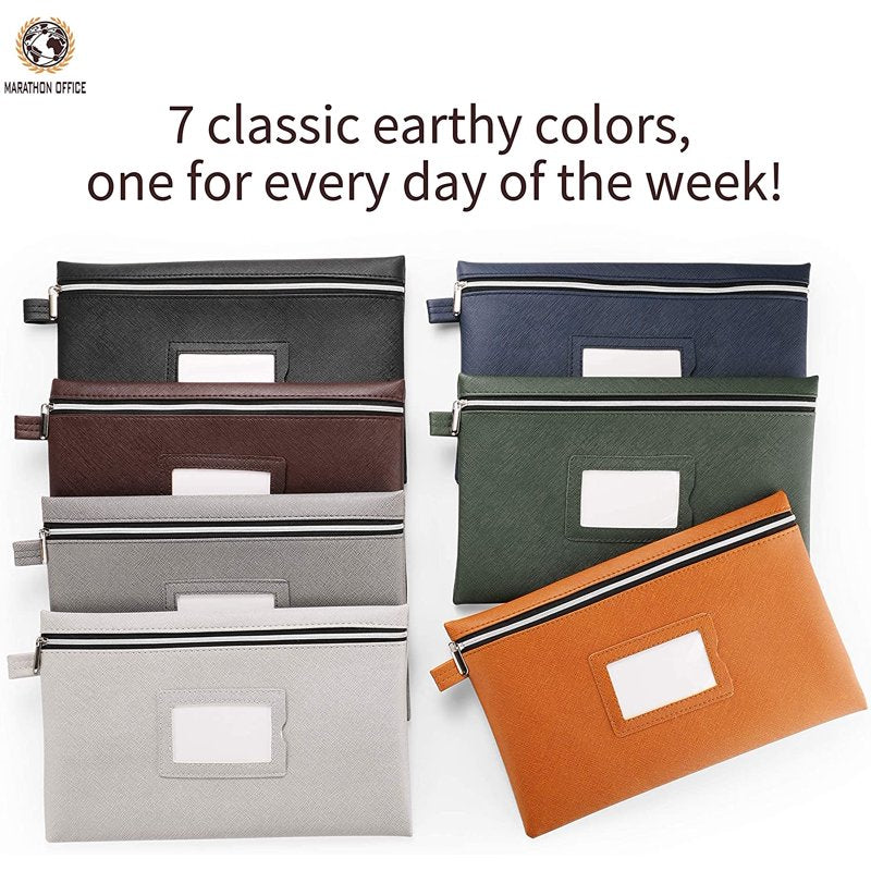 7-Piece Faux Leather Bank Deposit & Cash Organizer Bag Set - Water-Resistant