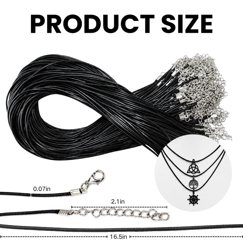 Bulk Leather Necklace Cord with Clasps - 100 Black 20 Inch Jewelry Making Supplies