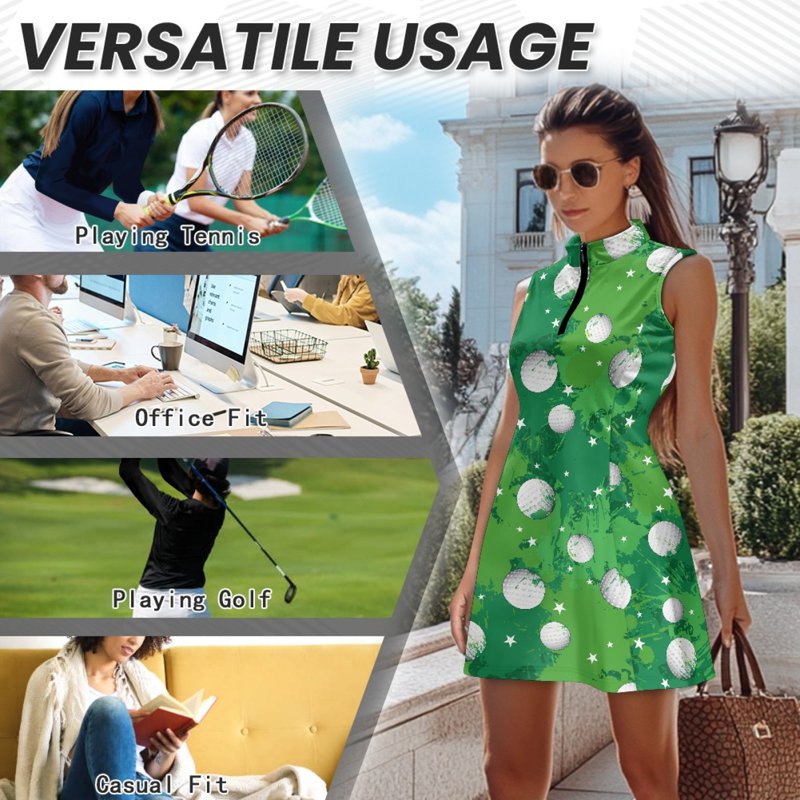 Variation of THIS listing: Golf Ball and Star Green Print Women’s 2-Piece Golf Dress Set with Pockets XS