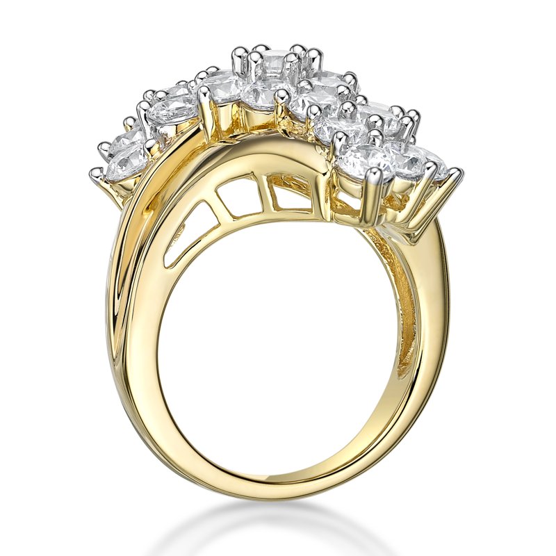 Sterling Silver Cocktail Ring with 14K Gold Plating & White Simulated Diamonds