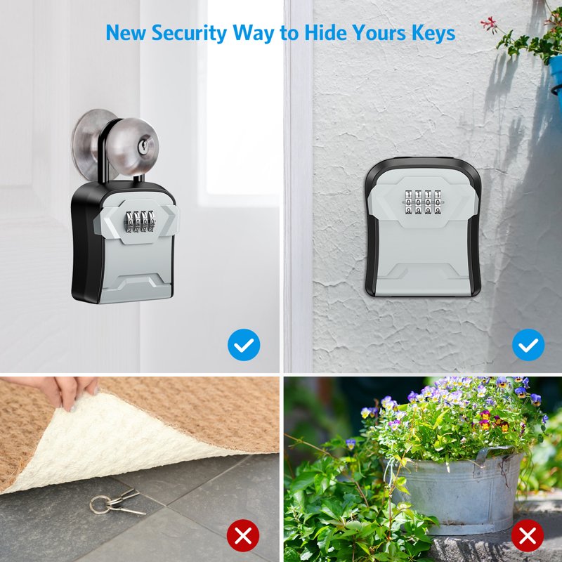 Key Lock Box with Removable Shackle 4-Digit Combination for Home & Garage Security