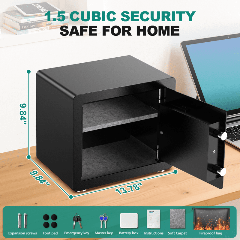 1.5 Cu Ft Digital Home Security Safe with Fireproof Waterproof Bag & Adjustable Shelf