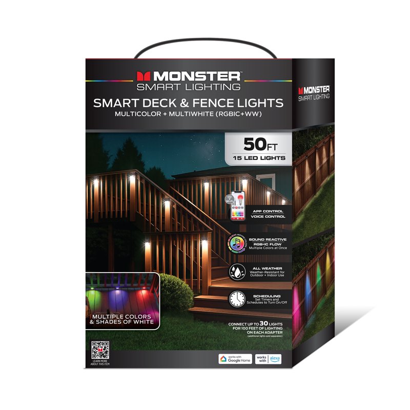 50ft RGBIC+WW Outdoor Deck & Fence LED Lights - Wi-Fi & Voice Control