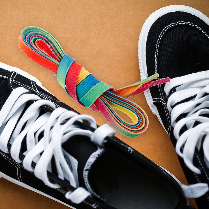Waxed Flat Hockey Skate Laces with Rainbow Gradient - Durable Ice & Figure Skate Accessories