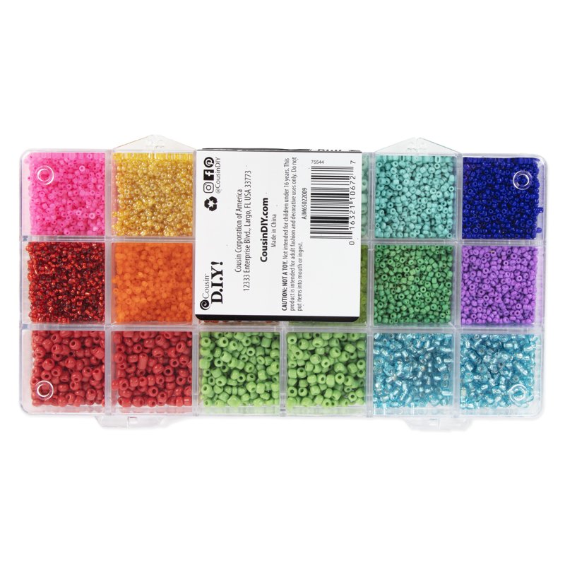 Bright Rainbow Glass Seed Bead Bulk Pack for Jewelry Making - 10,000 Pieces