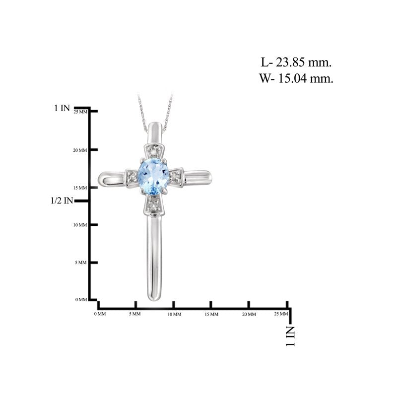 Sterling Silver Sky Blue Topaz Cross Necklace with White Diamond Accents - Hypoallergenic Pendant for Women