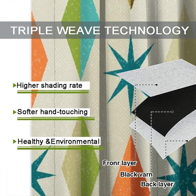 Mid Century Style Grunge Atomic Pattern Curtains - Thermal Insulated 2 Panel Sets