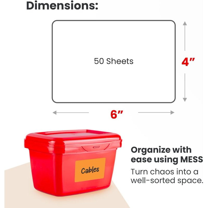 Removable Storage Bin Labels 6x4 Inches - All Colors, 50 Count