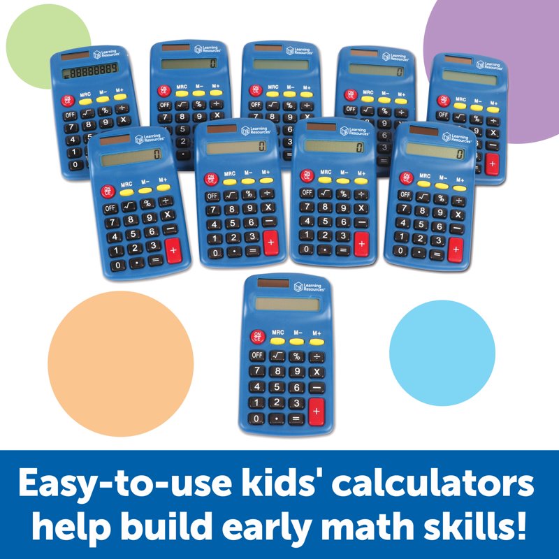 Primary Solar & Battery Powered Calculator Set for Early Math Skills - 10 Pack