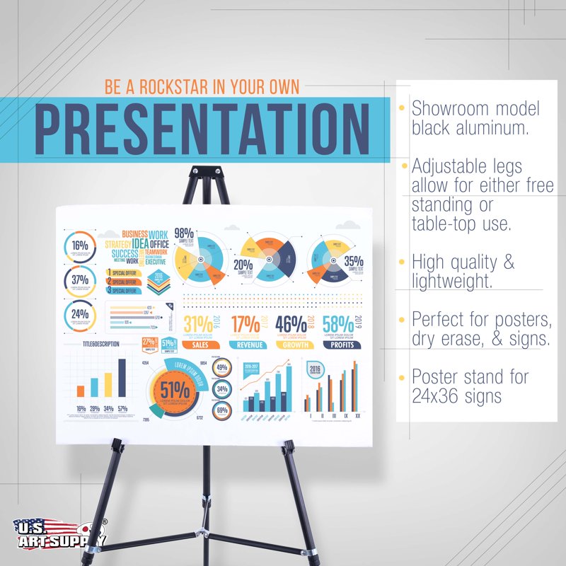 Adjustable 66-Inch Black Aluminum Display Easel for Art Signs & Posters