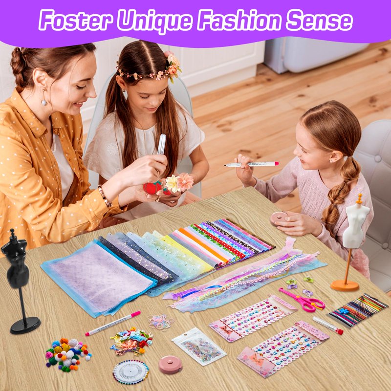 Kids Fashion Designer Craft Kit with Mannequins Sewing Supplies & Accessories