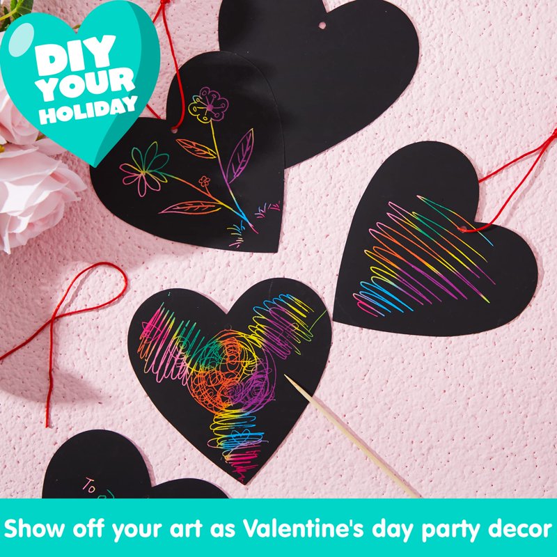 Kids Valentine's Day Scratch-Off Card Set with Rainbow Hearts - Classroom Craft Supplies