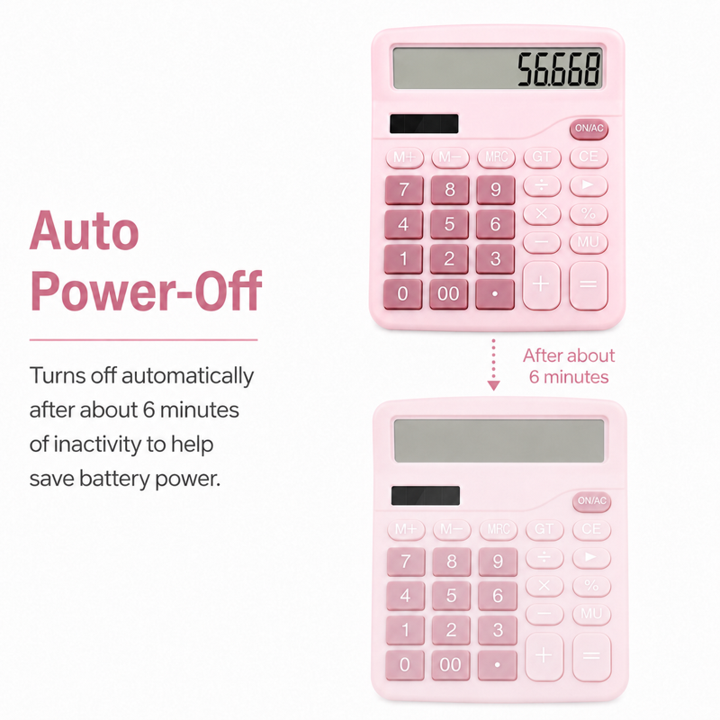 12-Digit Desktop Calculator with Large LCD Display - Solar & Battery Powered Office Math Tool