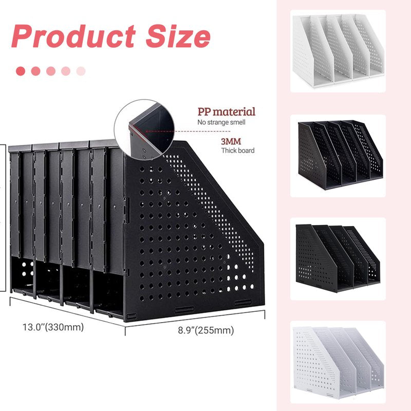 Adjustable 4-Compartment Collapsible Desk File Organizer for Office & Home