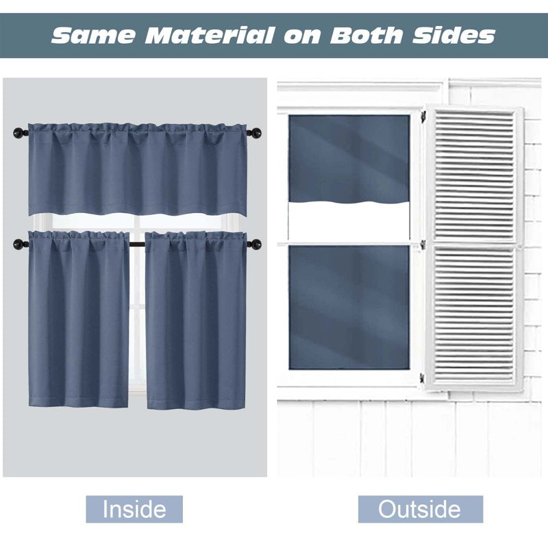 Blackout Tier Curtains 24 Inch Length 2-Piece Window Panel Set for Kitchen Bathroom RV
