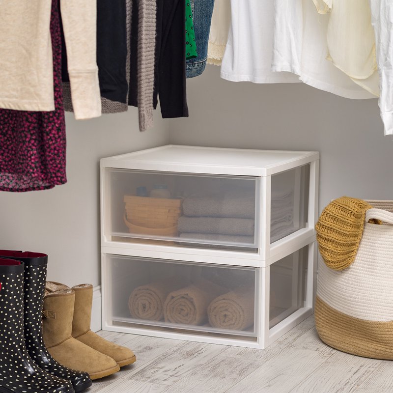 Stackable Plastic Storage Drawers with Clear Doors - Multiple Sizes and Pack Options