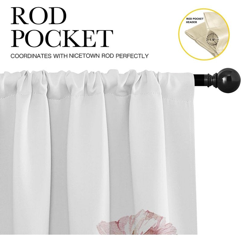 Window Valances with Floral & Eucalyptus Patterns - 18x52 Inch Adjustable Rod Pocket Drapes - Pack of 2