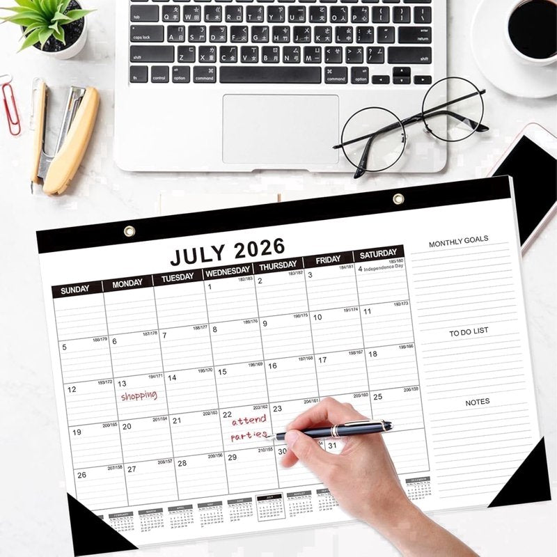 Desk Calendar 2026-2027, 17 x 11.5 in, 18-Month Jul 2026-Dec 2027, Julian Date, Monthly Goals & Notes – Includes Notes Variation