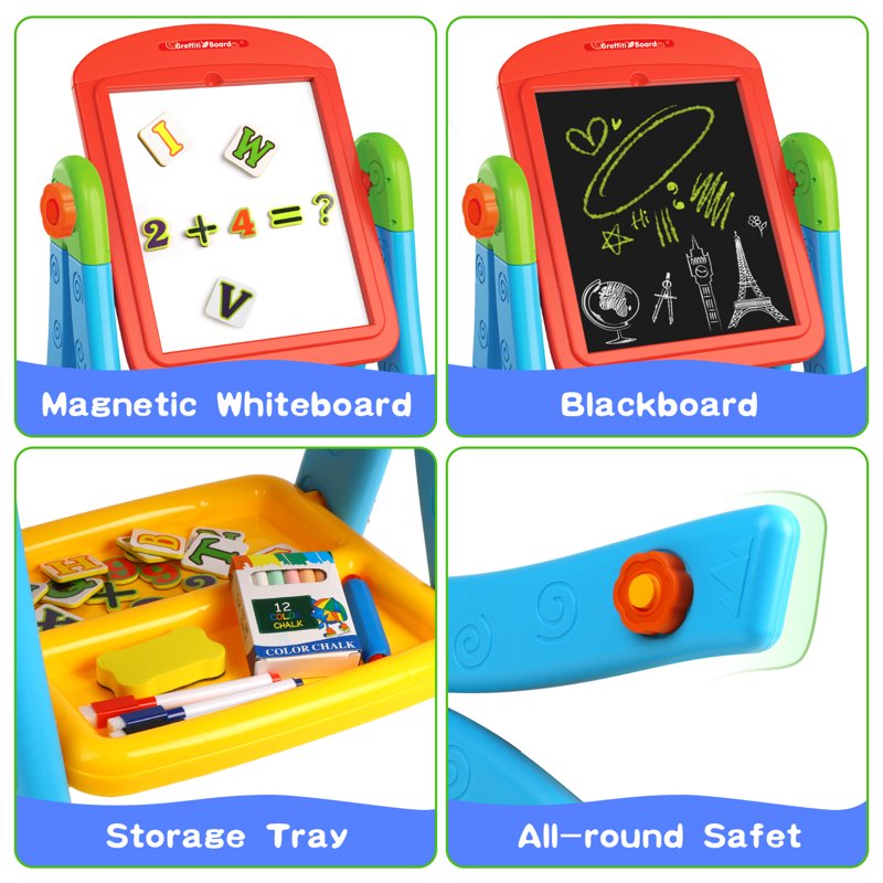 Double-Sided Toddler Art Easel with Magnetic Chalkboard & Whiteboard - Kids Gift