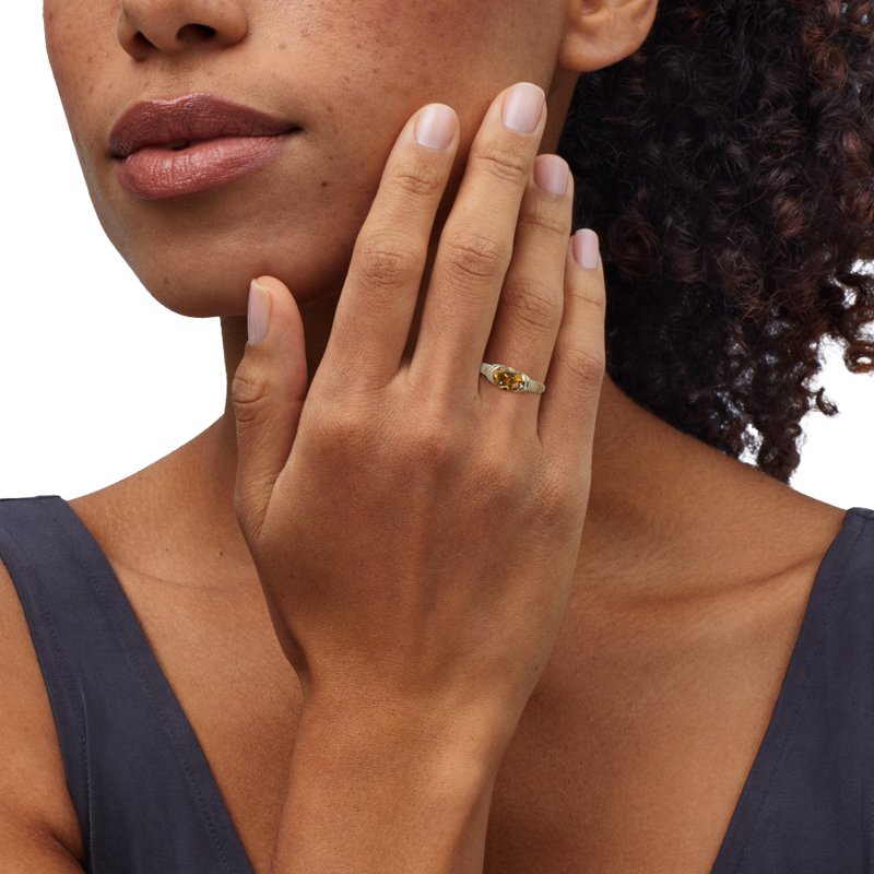 Oval Citrine Sterling Silver & 14K Gold Plate Ring - Elegant Jewelry for November Birthdays