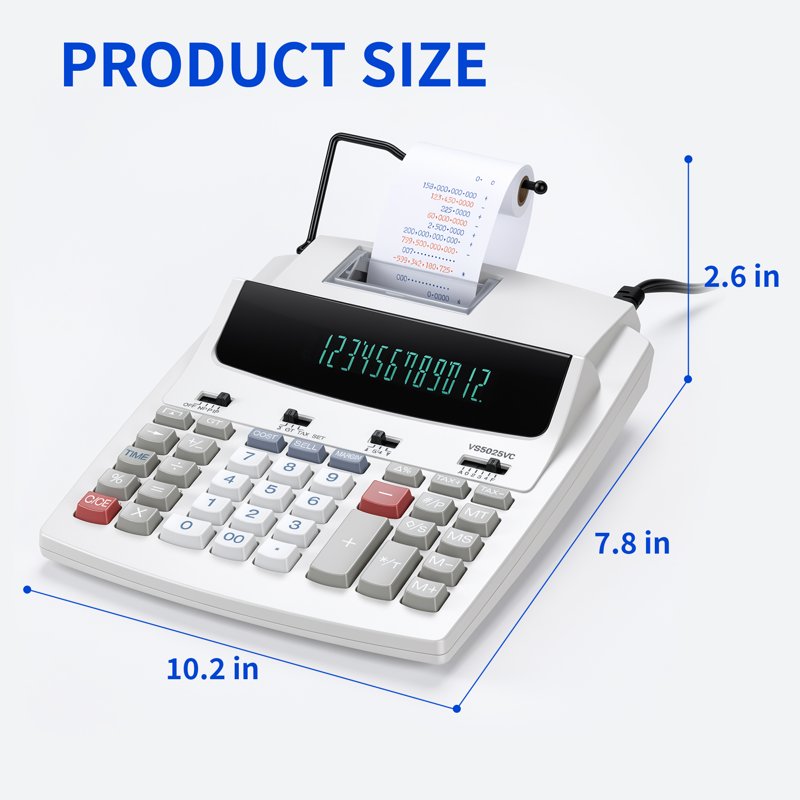 12-Digit Business Printing Calculator with Thermal Printing & Fluorescent Display