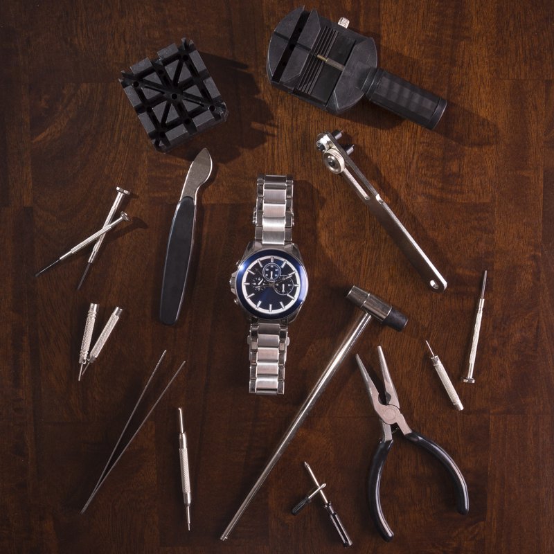 Professional Watch Repair Kit with Pliers Screwdrivers & Tools - 16 Pieces