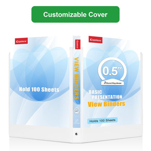 1/2 Inch Capacity Binder with 3 Rings - Water-Resistant, 100 Sheets, White, 12 Pack