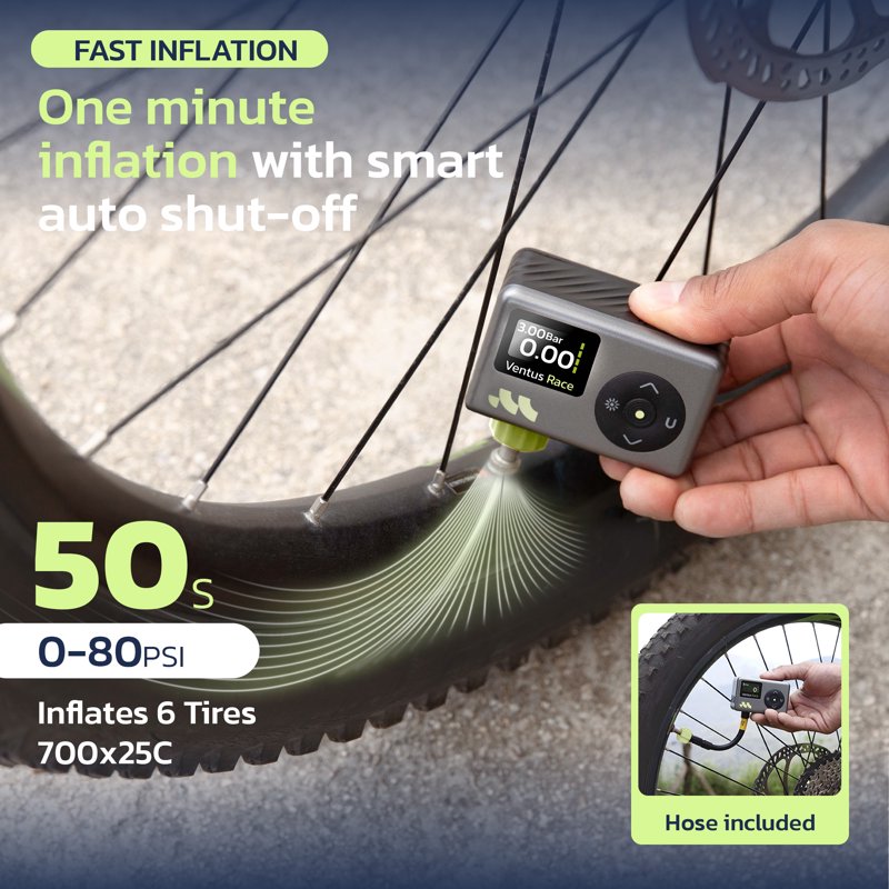 Portable Bike Pump with Digital Gauge, Rechargeable Air Inflator for Schrader & Presta Valves