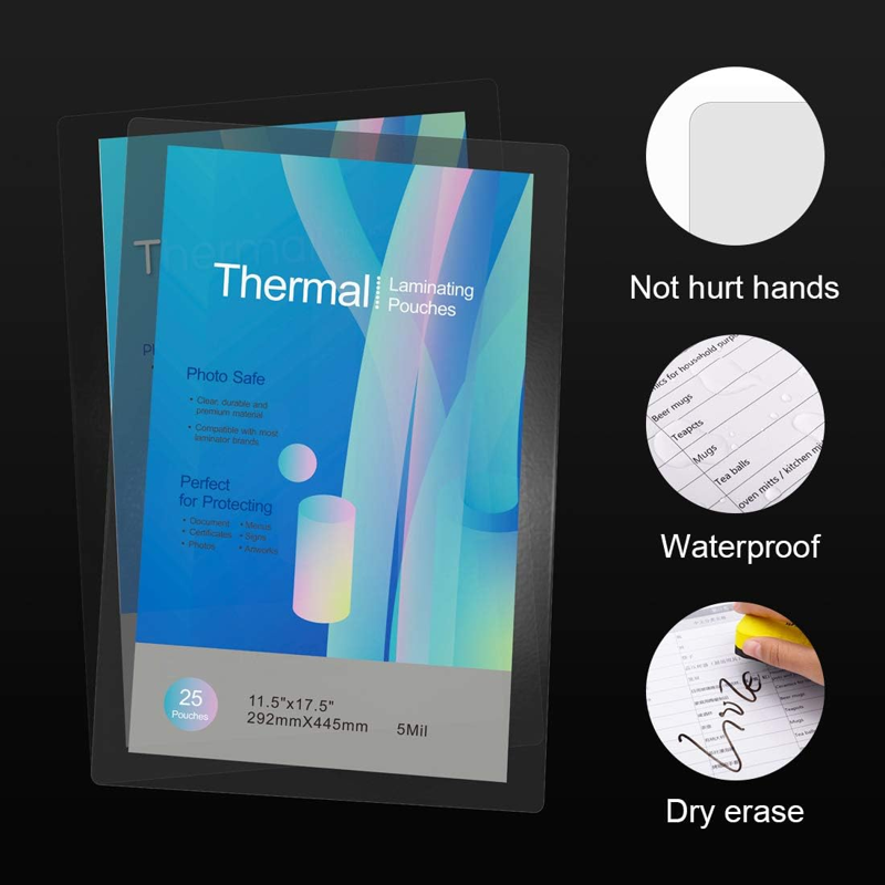 11 x 17 Inch Laminating Sheets 25-Pack 5 Mil Clear Thermal Laminating Pouches
