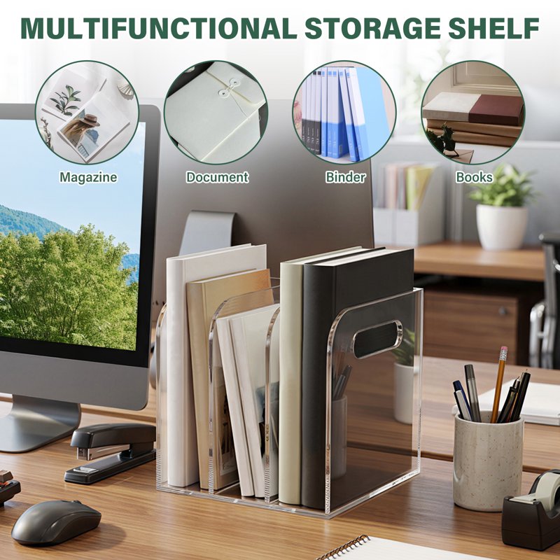 Acrylic Magazine File Holder with 3 or 5 Compartments Desk Document Organizer