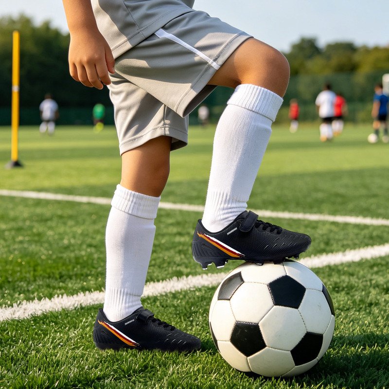 Kids Soccer Cleats Boys Girls Training Football Shoes Youth Ground Outdoor - Big Kid Black