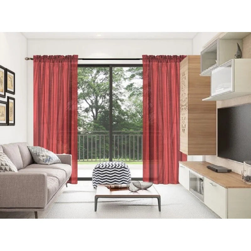 Semi-Sheer Faux Silk Window Curtains Set - 2 Pack, Multiple Colors, 84" Length