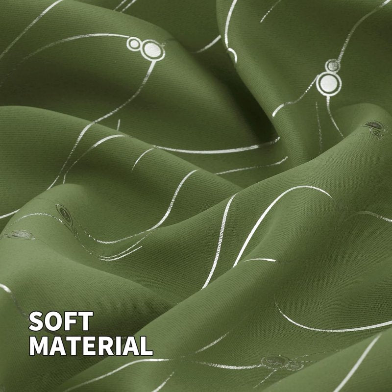 Olive Green Blackout Curtains 95 Inch Length 2 Panels Set - Thermal Insulated Grommet Window Drapes with Wave Dot Print