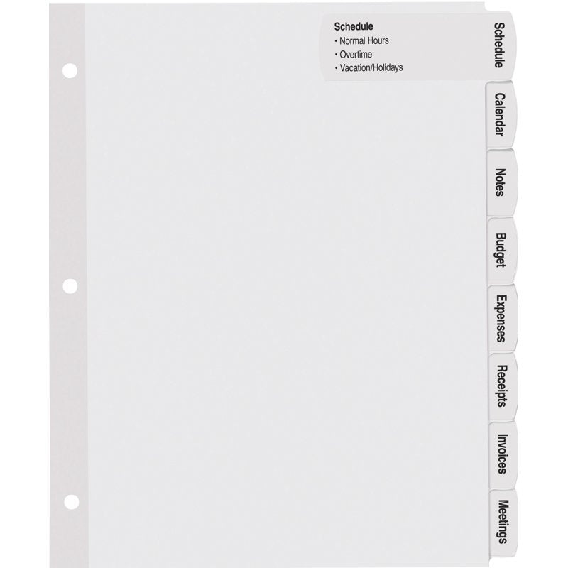 8-Tab Printable Document Dividers Set with Large and Standard Labels - White