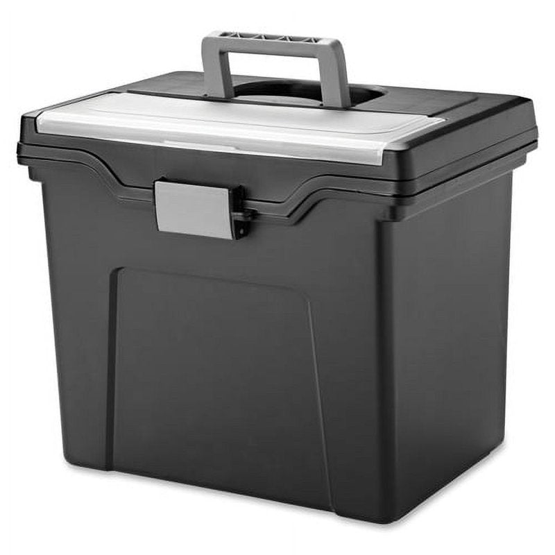 Portable Letter-Size File Box with Organizer Lid - Black, 13.8x10.2x11.7 Inches