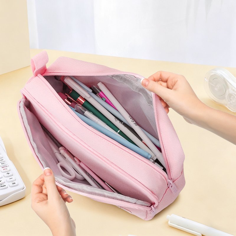 Large Capacity Expandable Pencil Case with Initial Letter & Zipper - Kids & Adults Pink