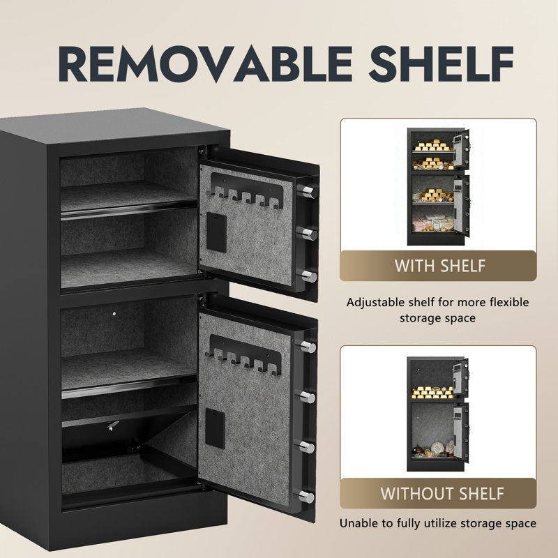 Heavy Duty Dual Door Safe with Hidden Lock Box and Fireproof Bag - Home & Office Security