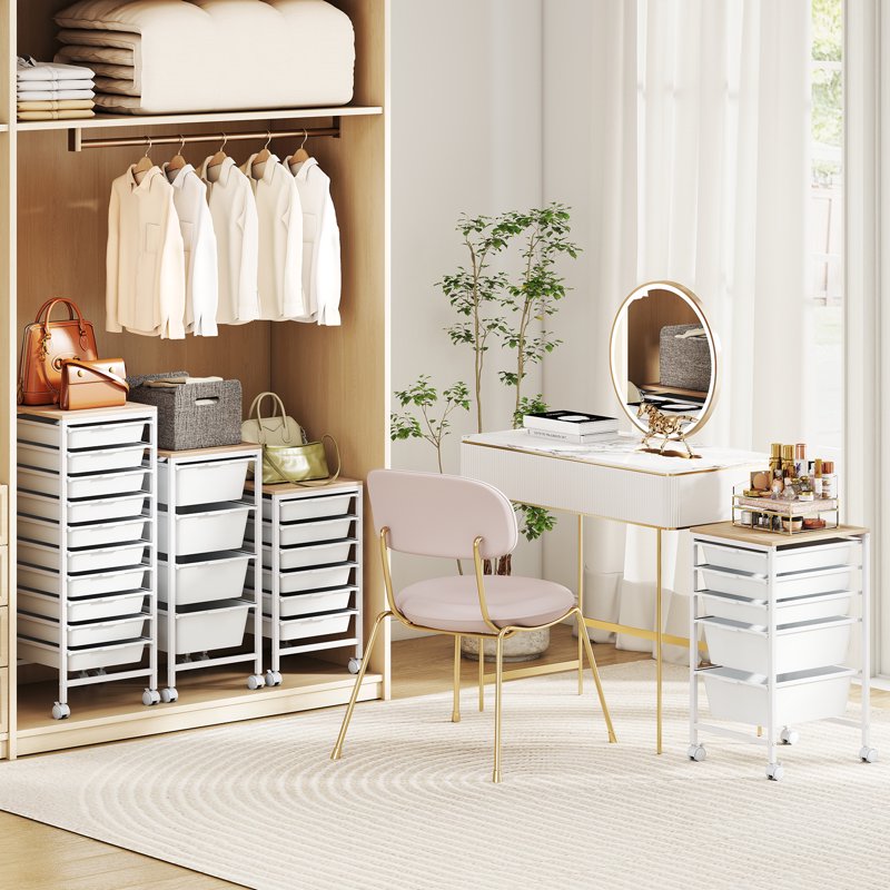 6-Drawer Rolling Storage Cart with Wooden Top and Lockable Wheels for Office or Home Organization