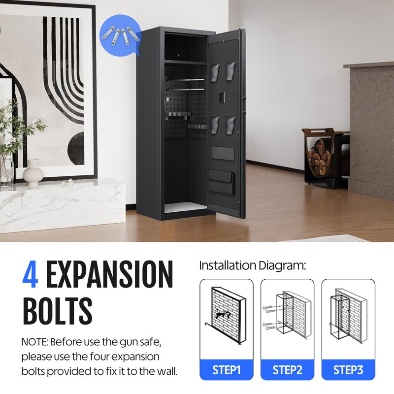 10-12 Gun Safe with Fingerprint & Quick Access Rifle Storage, Removable Shelf