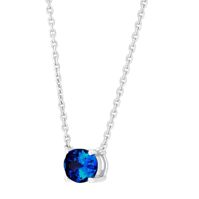 Sterling Silver Oval Created Sapphire Necklace 20-Inch Adjustable Chain