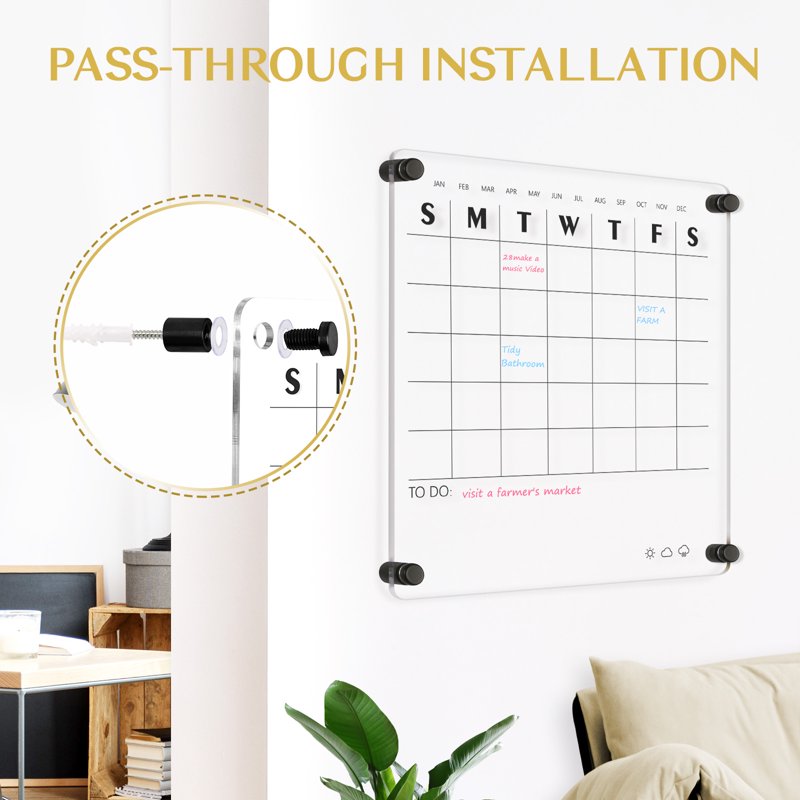 Reusable Acrylic Wall Calendar 12x12 Inch Monthly Planner & Memo Board