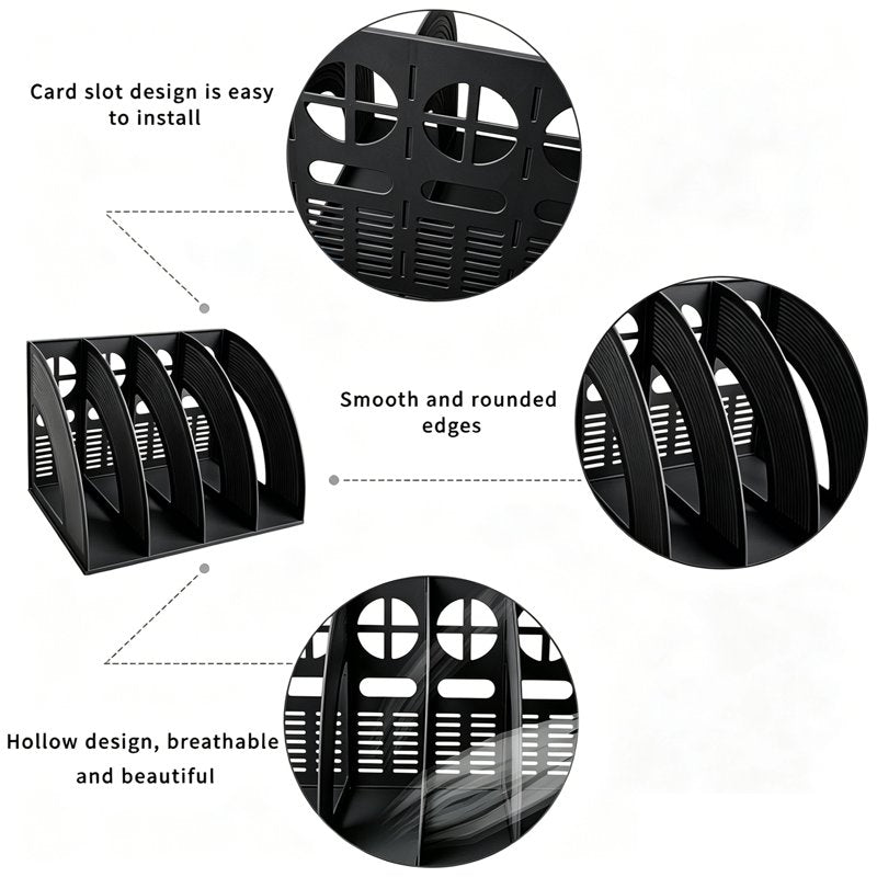 4-Compartment Desktop File Organizer Stand - Sturdy Plastic Office & Home Storage