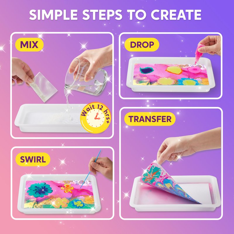 Kids Marbling Art & Craft Kit with 7 Paint Colors, Water Paint Set, Paper & Tools